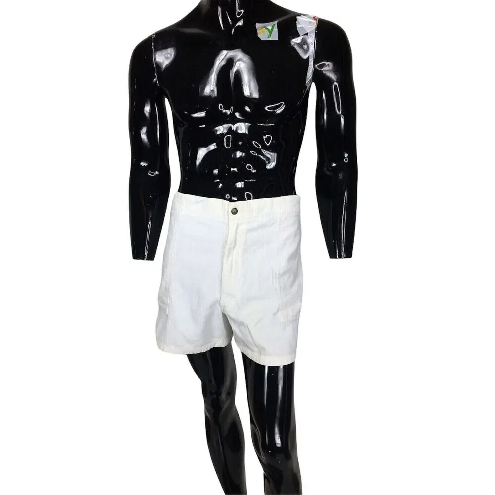 Vintage 80s Towncraft Corduroy Beach Surfer White Board Shorts Men's Size 42 - Picture 5 of 10